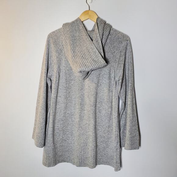 Ann Taylor Lt grey Wool blend hooded sweater with ribbed slouchy fit Large - Picture 3 of 8